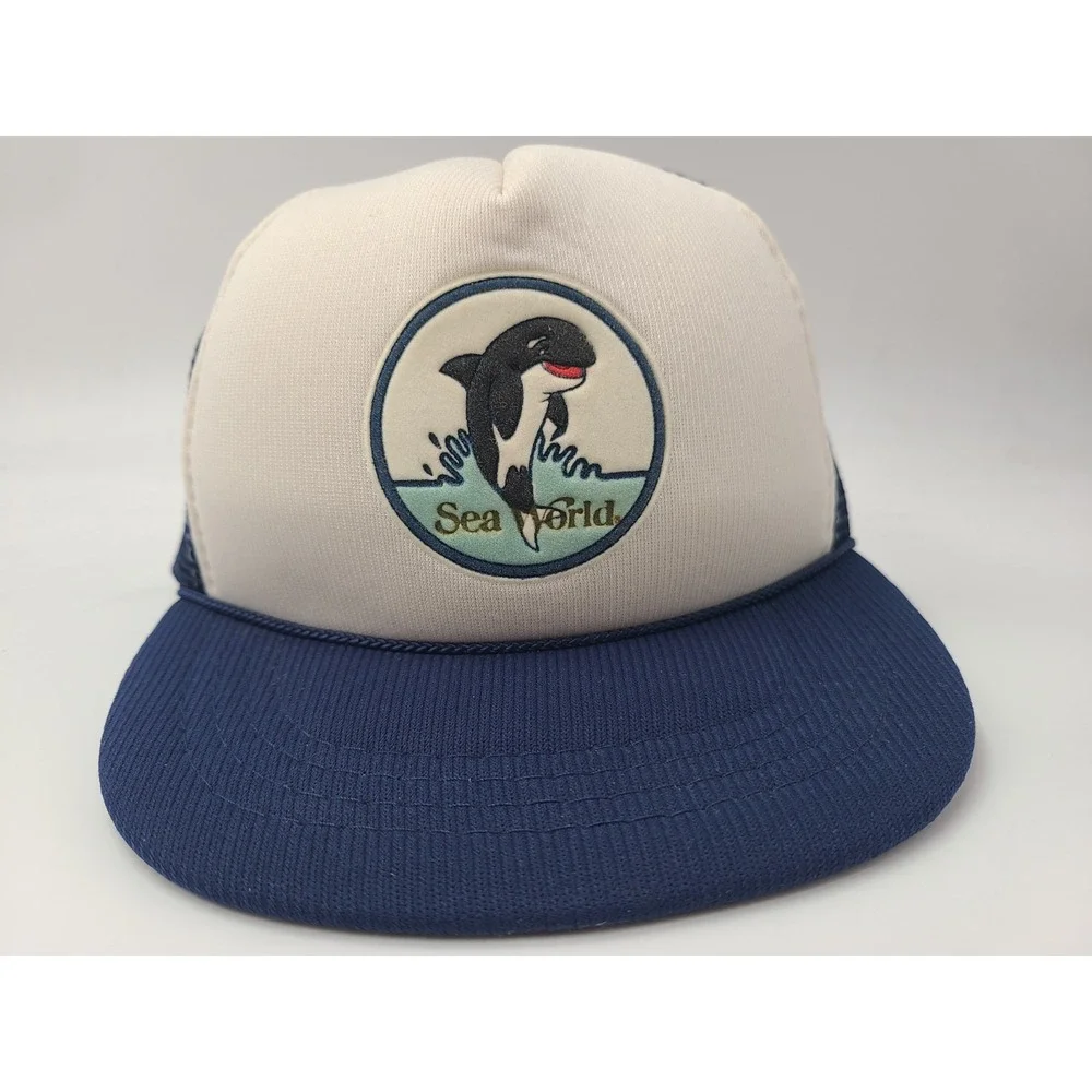 Vintage Child Sea‎ World Whale Mesh Trucker Snapback Hat Cap Boy Girl White Blue